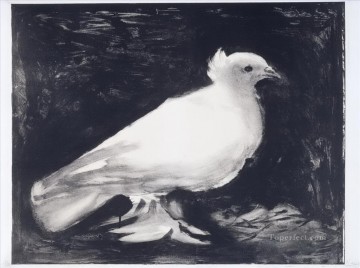 花 鳥 Painting - 鳩鳥白黒キュビズム パブロ・ピカソ
